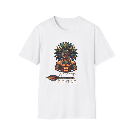 We Keep Fighting Warrior T-Shirt — Tribal Mask Graphic Tee