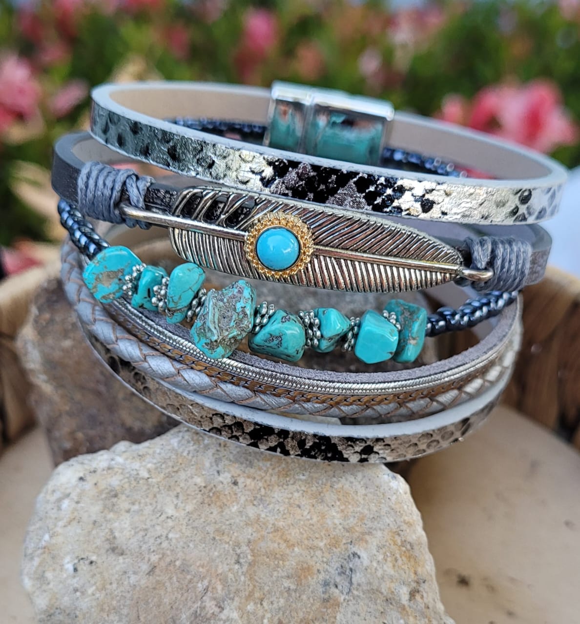 Boho Western Layered Wrap Bracelet ✨ Turquoise Style • Magnetic Closure • Boutique Fashion Jewelry