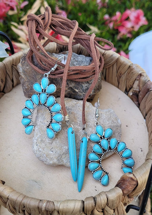 Western Turquoise Jewelry Set ✨ Necklace + Matching Earrings • Boho Cowgirl Style