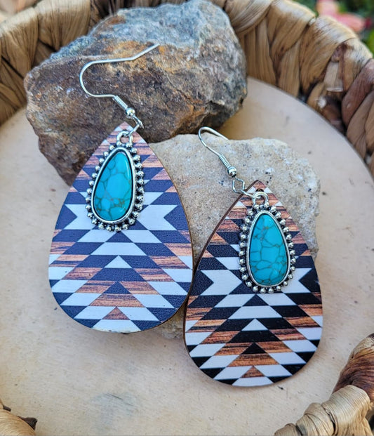 WESTERN AZTEC TURQUOISE STATEMENT EARRINGS ✨🤍