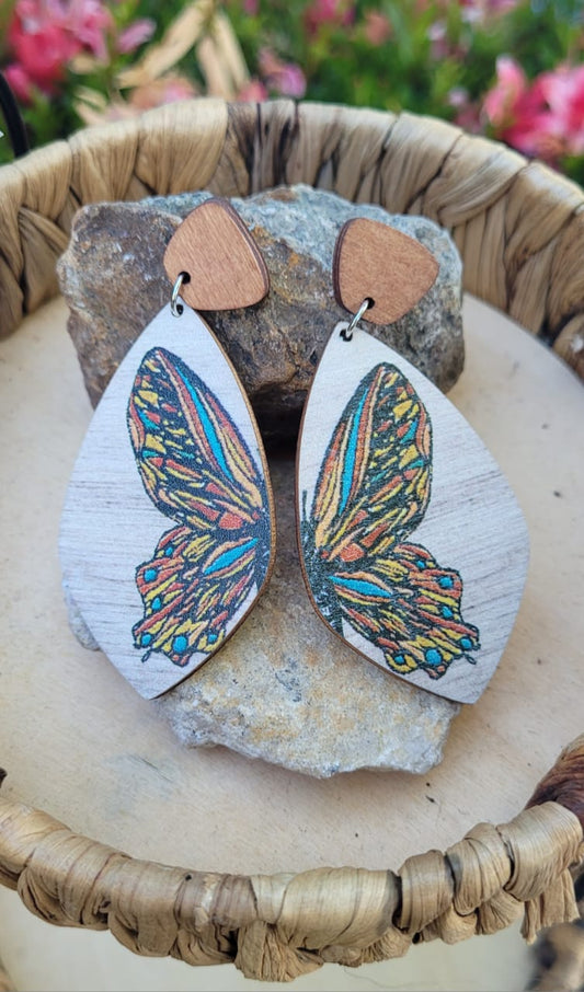 Boho Butterfly Wooden Dangle Earrings Colorful Handmade Style Lightweight Statement Jewelry